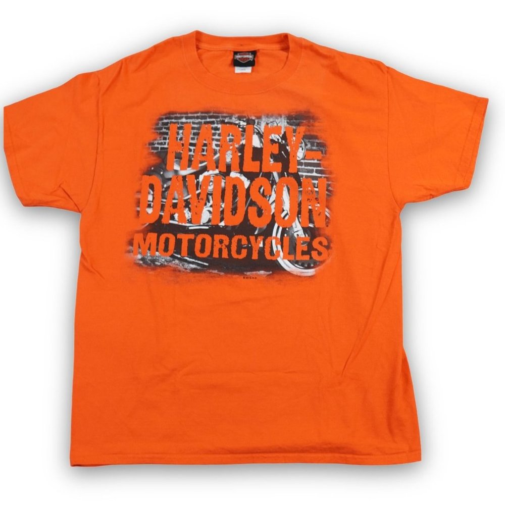 Harley Davidson Shirt Mens Large Hunter Orange‎ Manchester NH Live free or Die